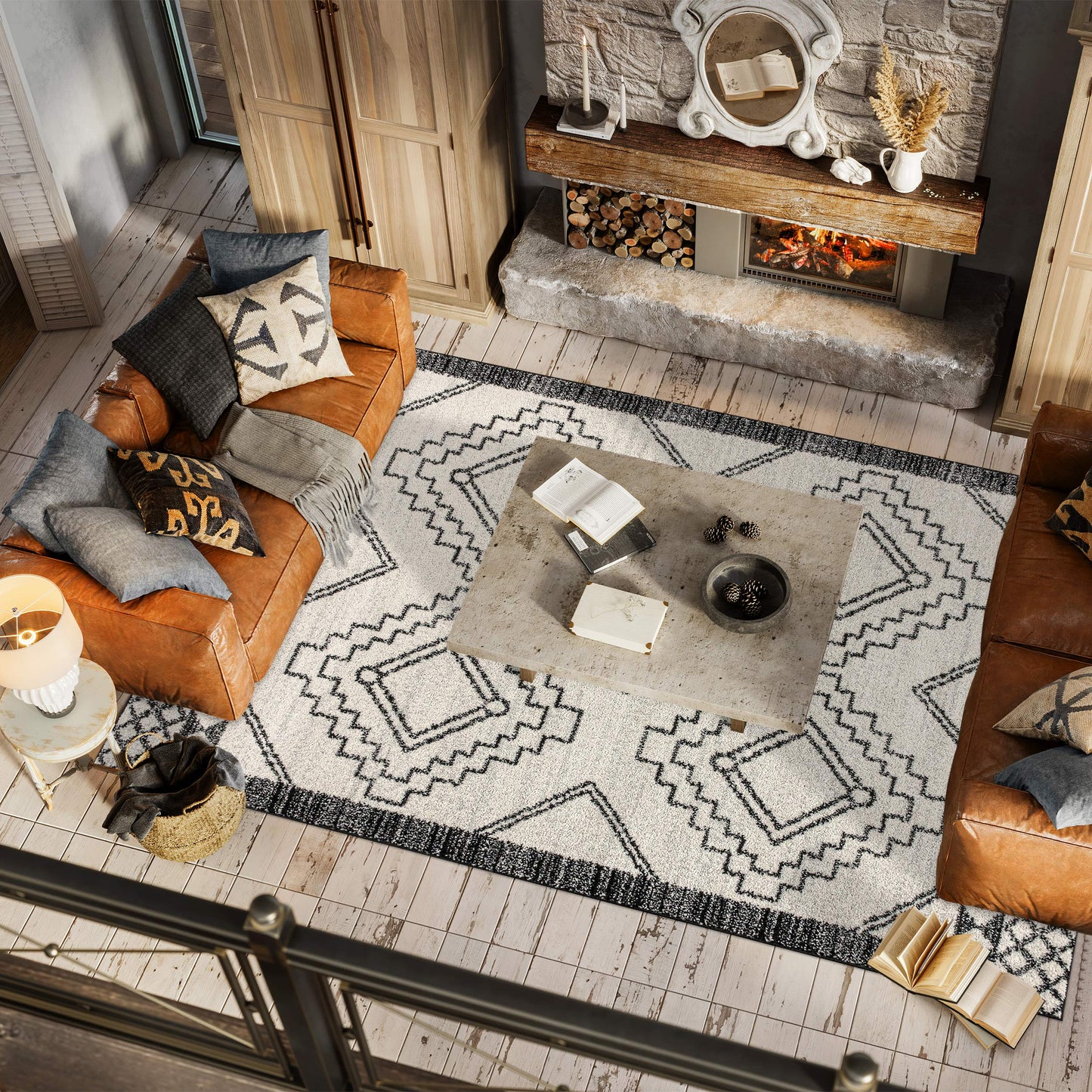 JONATHAN Y Amir Moroccan Beni Souk Cream/Black Indoor Area Rug, 4x6, Bohemian, Scandinavian, Easy-Cleaning for Living Room, Bedroom, Kitchen, Pet Friendly, Non-Shedding (MOH200A-4)