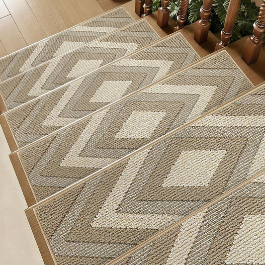 MatMaven Stair Treads for Wooden Steps Indoor, 14 Pack 9"x28" Non Slip Carpet Stair Treads,Machine Washable Stair Runner Rugs with Peel & Stick Reusable TPE Backing for Kids Elders & Pets,Beige