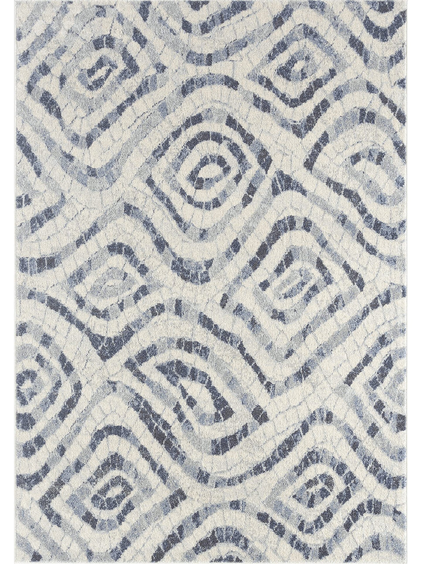 Abani Geometric Blue & Ivory Mosaic Design 4' x 6' Area Rug - No-Shed Premium Contemporary Style Bedroom Rug Rugs