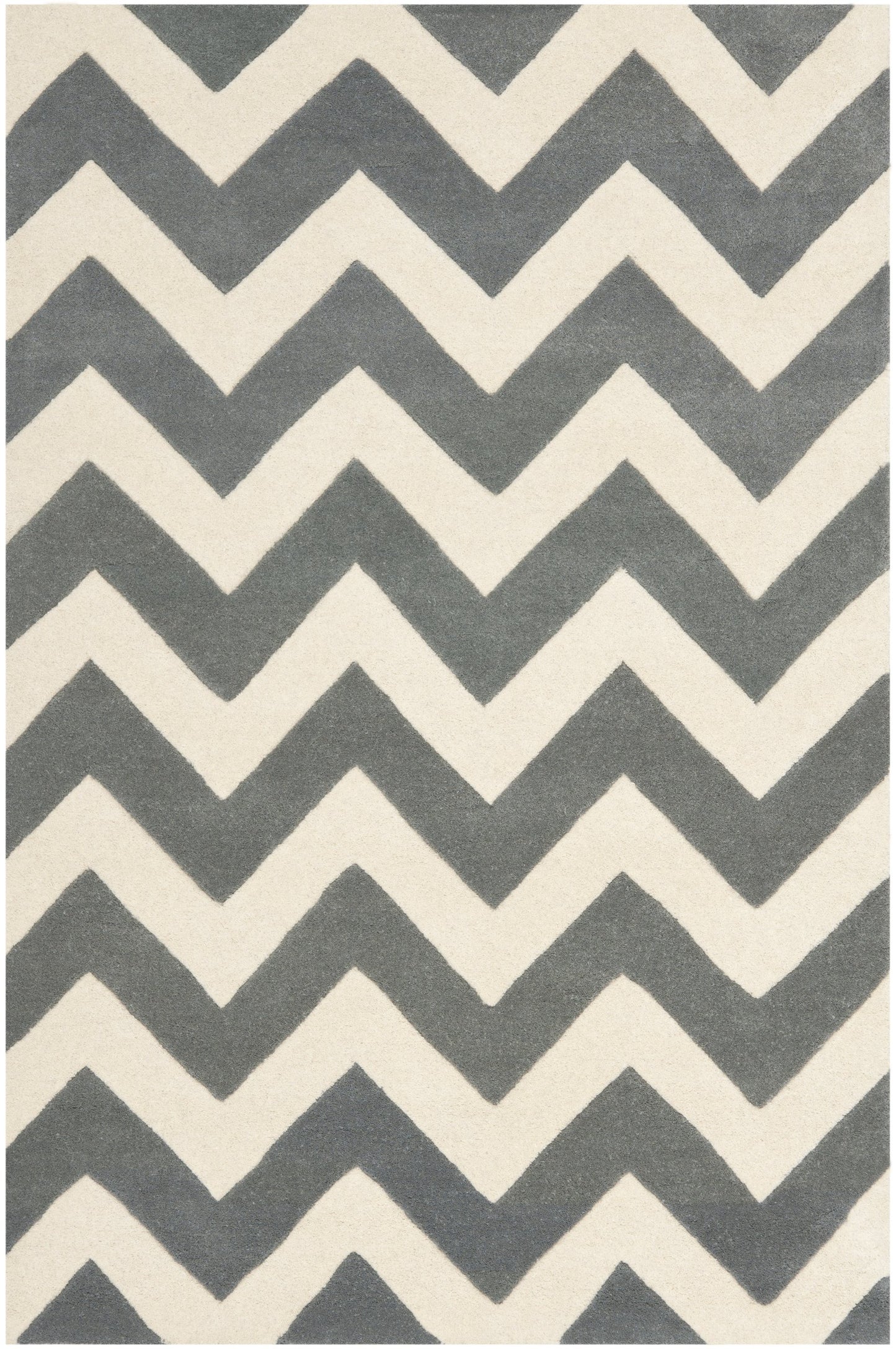 SAFAVIEH Chatham Collection Accent Rug - 4' x 6', Dark Grey & Ivory, Handmade Chevron Wool, Ideal for High Traffic Areas in Entryway, Living Room, Bedroom (CHT715D)