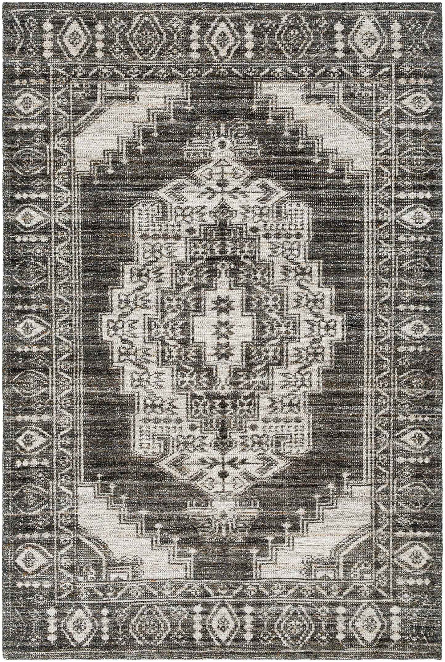 Hauteloom Rona Recycled Material Living Room, Bedroom Area Rug - Traditional - Gray, Black, Ivory - 2' x 3'