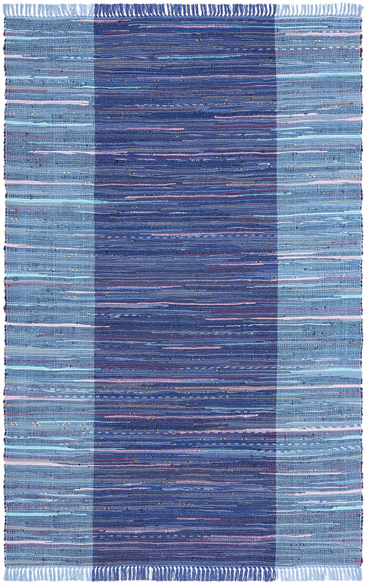 SAFAVIEH Rag Rug Collection Area Rug - 6' x 9', Navy & Blue, Handmade Boho Stripe Cotton, Ideal for High Traffic Areas in Living Room, Bedroom (RAR122N)