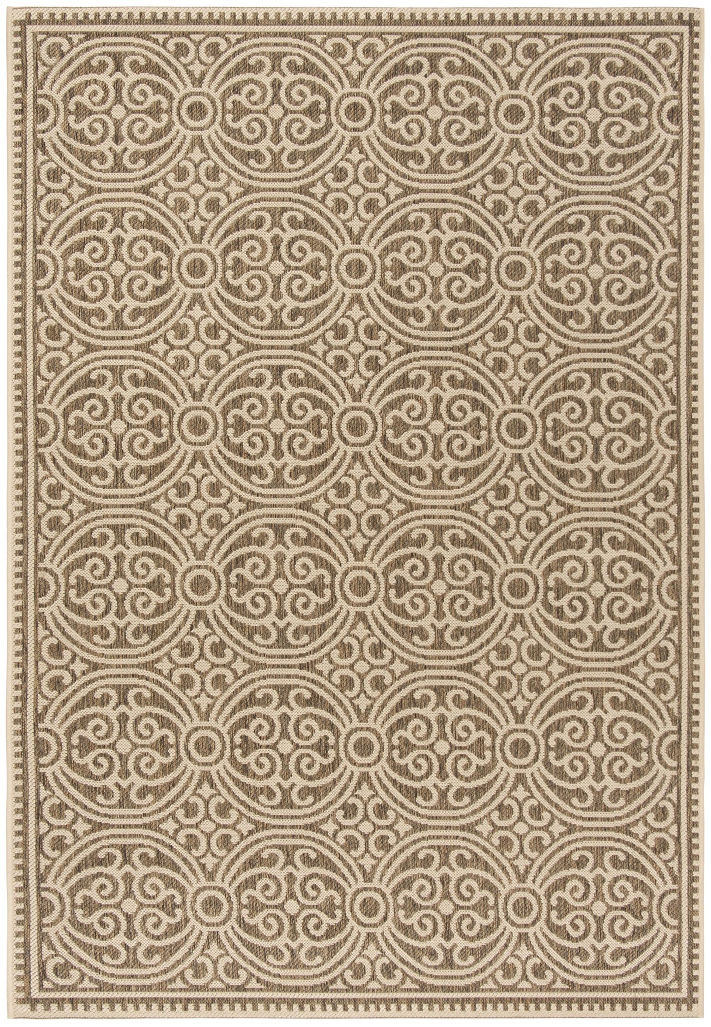 SAFAVIEH Washable Rug Outdoor Linden Collection - 5'3" x 7'6", Cream & Beige, Non-Shedding & Easy to Clean, Ideal for Patio, Backyard, Mudroom (LND134C)