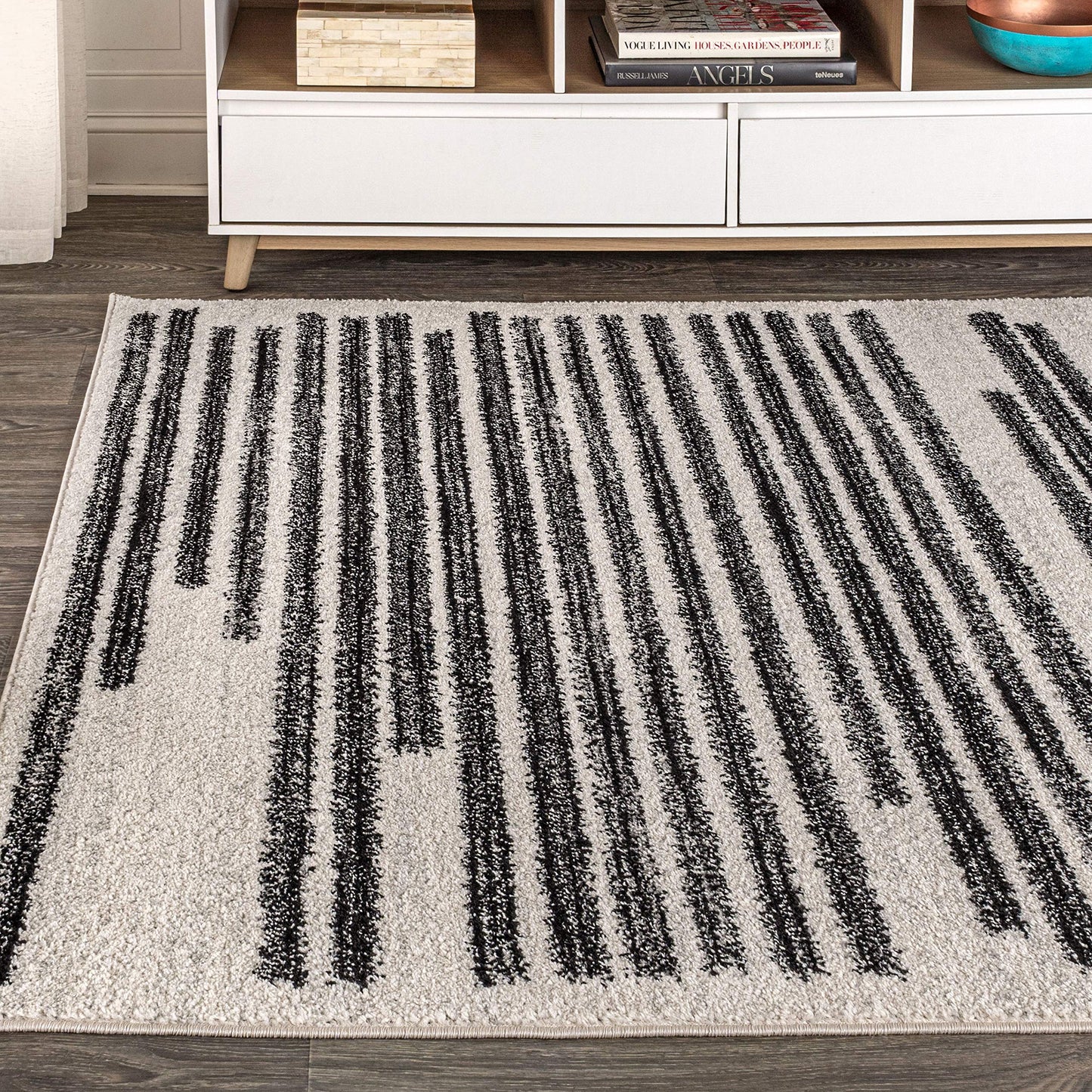 JONATHAN Y Khalil Modern Berber Stripe Cream/Black Indoor Area Rug, 9x12, Contemporary, Bohemian, Easy-Cleaning for Living Room, Bedroom, Kitchen, Pet Friendly, Non-Shedding (MOH207A-9)