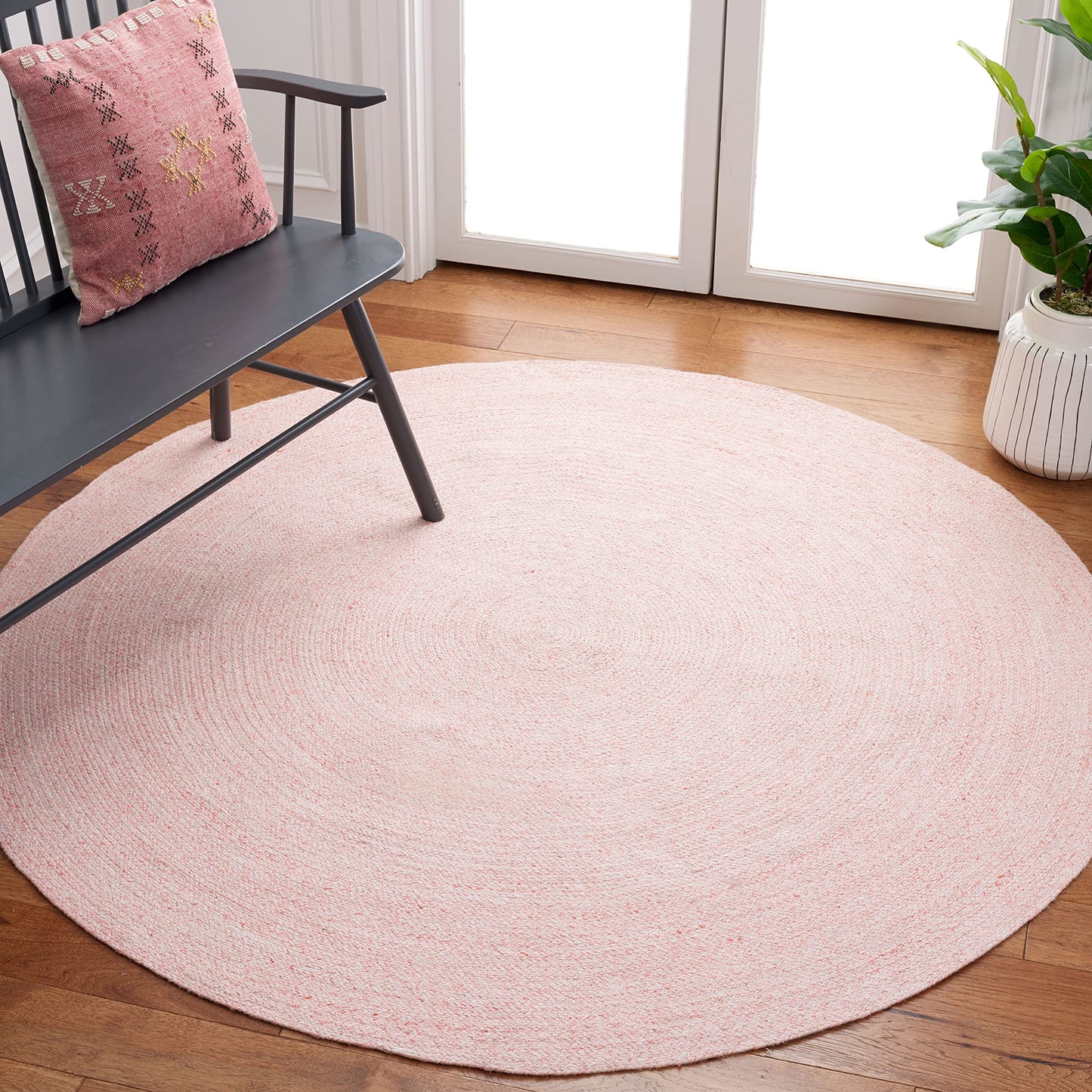 SAFAVIEH Cape Cod Collection 6' Round Pink CAP224U Handmade Braided Area Rug