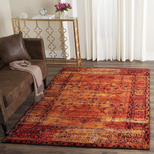 SAFAVIEH Vintage Hamadan Collection Area Rug - 5'3" x 7'6", Orange, Oriental Traditional Persian Design, Non-Shedding & Easy Care, Ideal for High Traffic Areas in Living Room, Bedroom (VTH216C)
