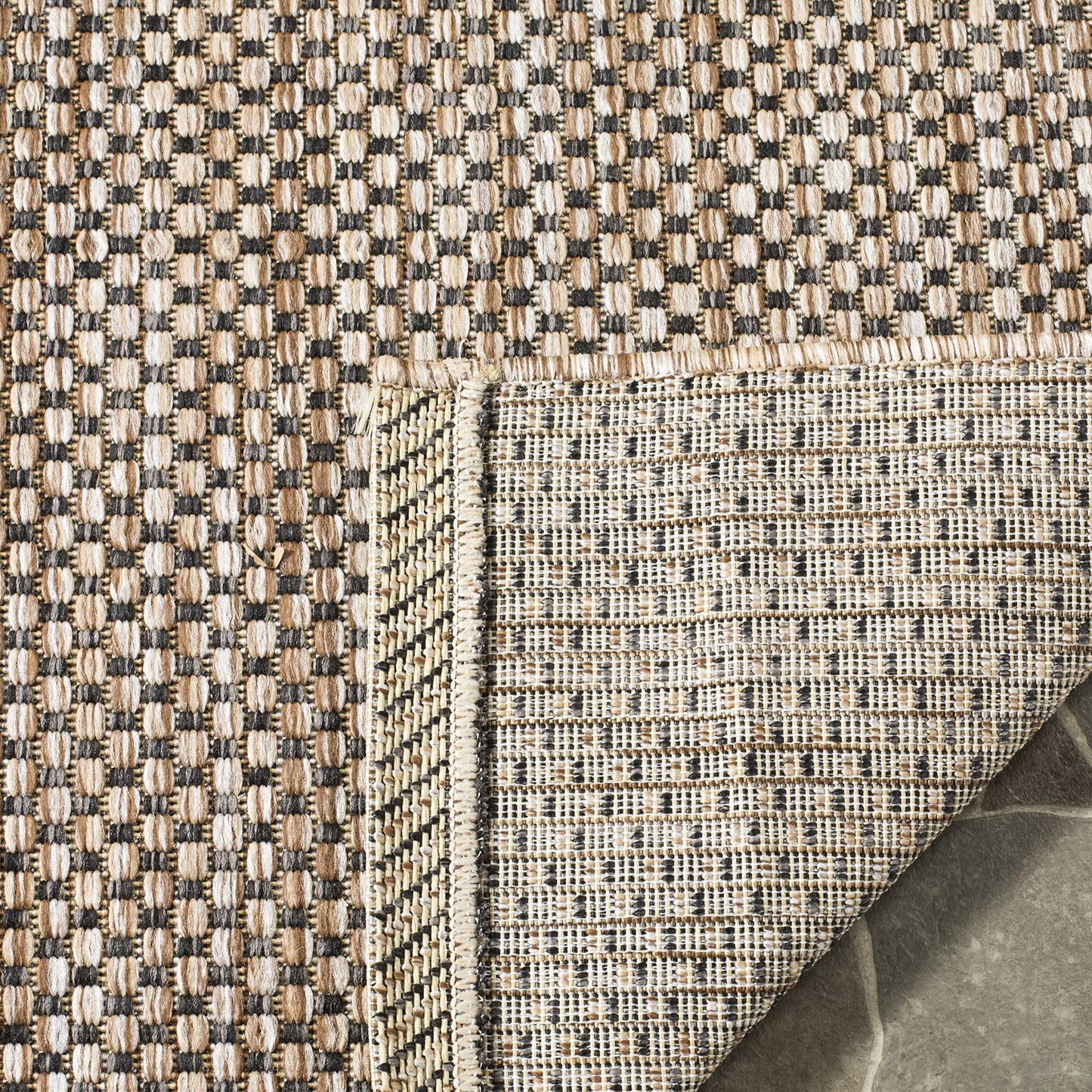 SAFAVIEH Washable Rug Outdoor Courtyard Collection - 6'7" Square, Natural & Black, Non-Shedding & Easy Cleaning, Ideal for Patio, Backyard, Mudroom (CY8521-37312)