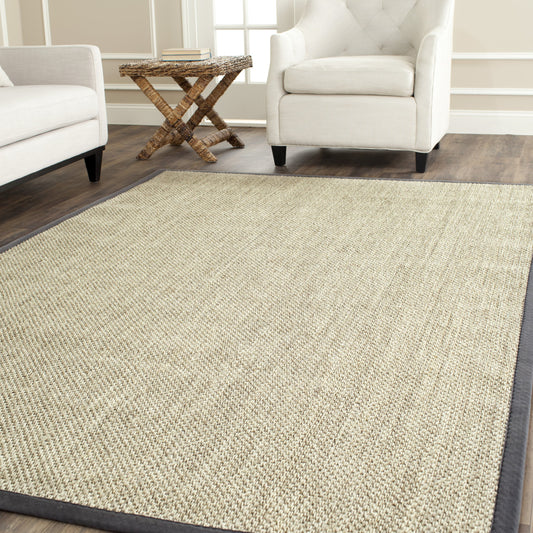 SAFAVIEH Area Rug 6' Square - Natural Fiber Collection - Marble & Grey, Sisal, Woven Design with Border (NF443B)