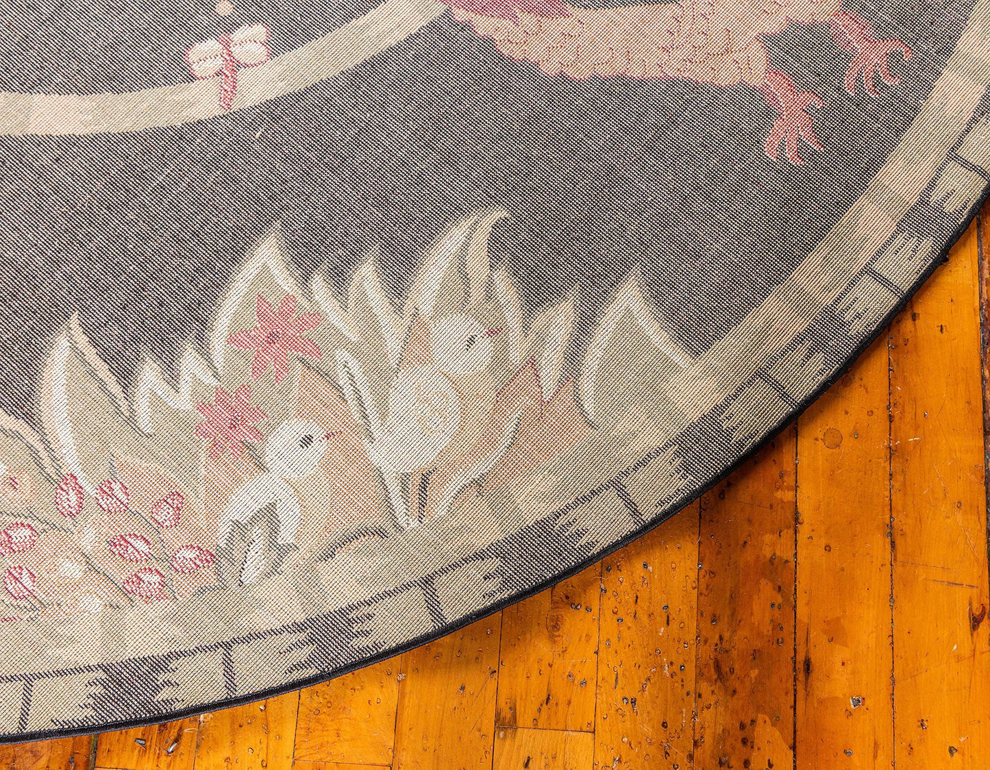 Unique Loom Barnyard Collection Area Rug - Farm (4' 1" Round, Black/ Cream)