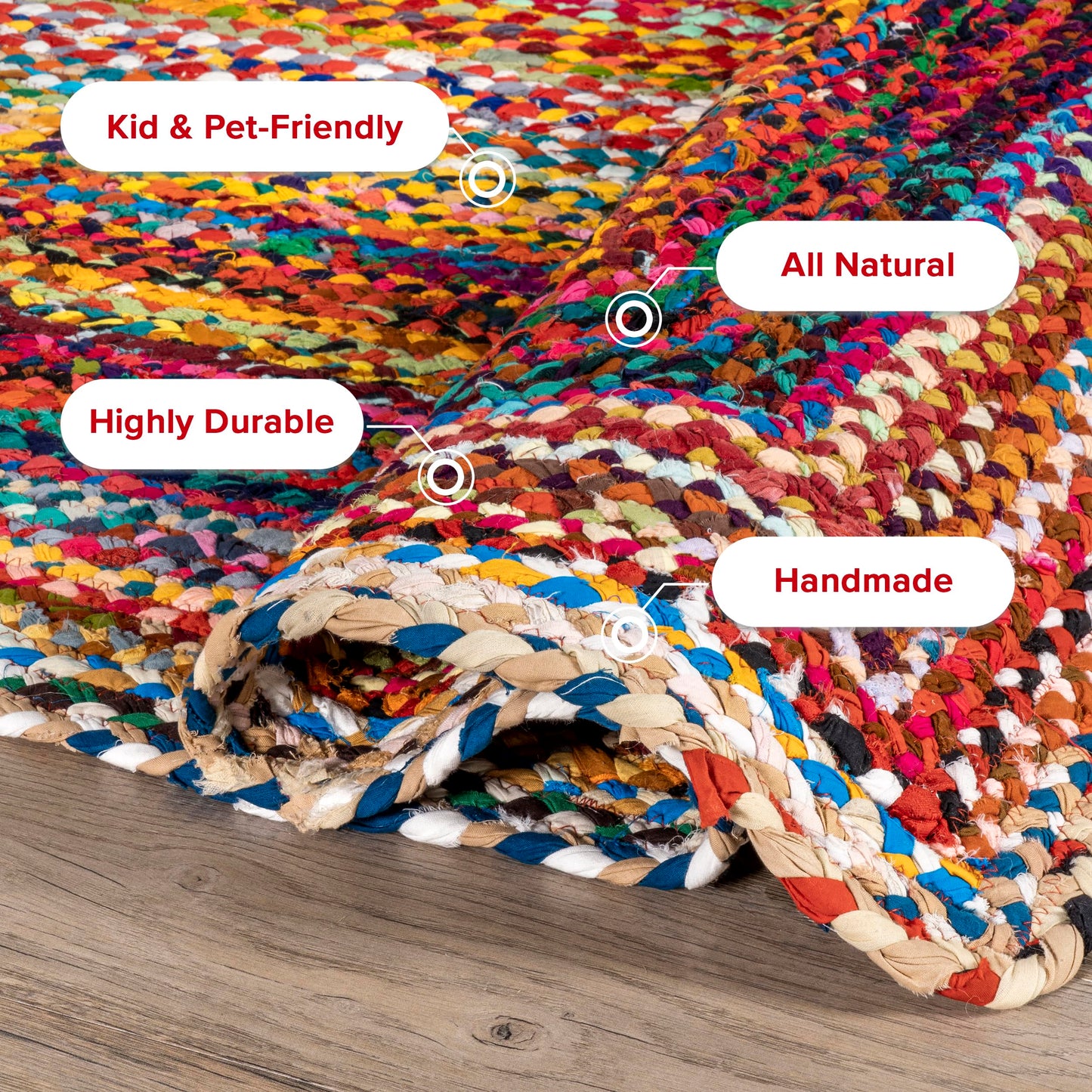 Nuloom Tammara Multicolor, 4' x 6', Hand Braided, Bohemian, Cotton, Soft and Cozy, High Traffic, Stain Resistant, Easy Clean, Durable Area Rug for Bedroom, Living Room, Dining, Den, Entryway