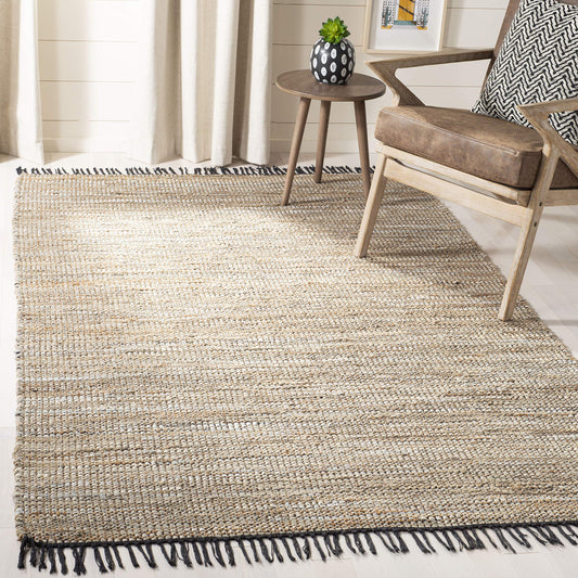 SAFAVIEH Vintage Leather Collection Area Rug - 6' x 9', Beige, Handmade Boho Fringe Leather & Jute, Ideal for High Traffic Areas in Living Room, Bedroom (VTL203B)