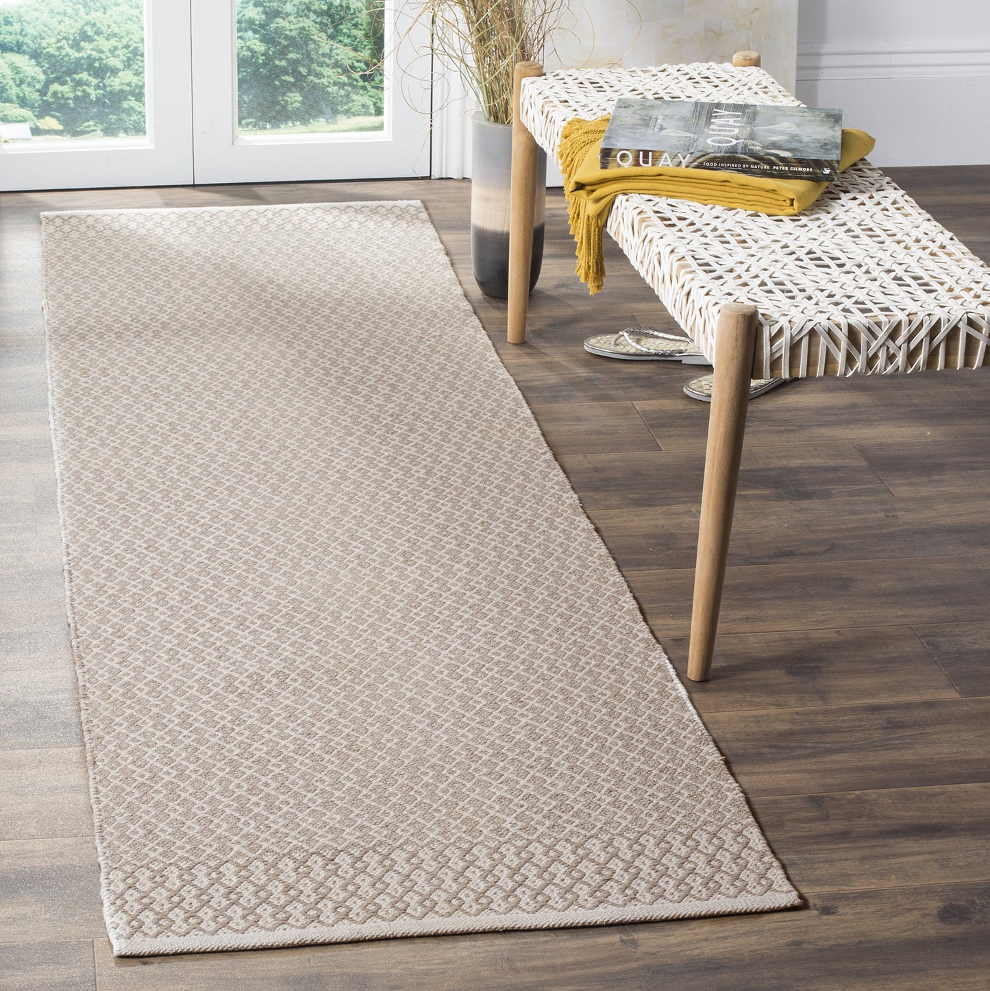 SAFAVIEH Montauk Collection Runner Rug - 2'3" x 12', Ivory & Grey, Handmade Flat Weave Boho Farmhouse Cotton, Ideal for High Traffic Areas in Living Room, Bedroom (MTK339A)