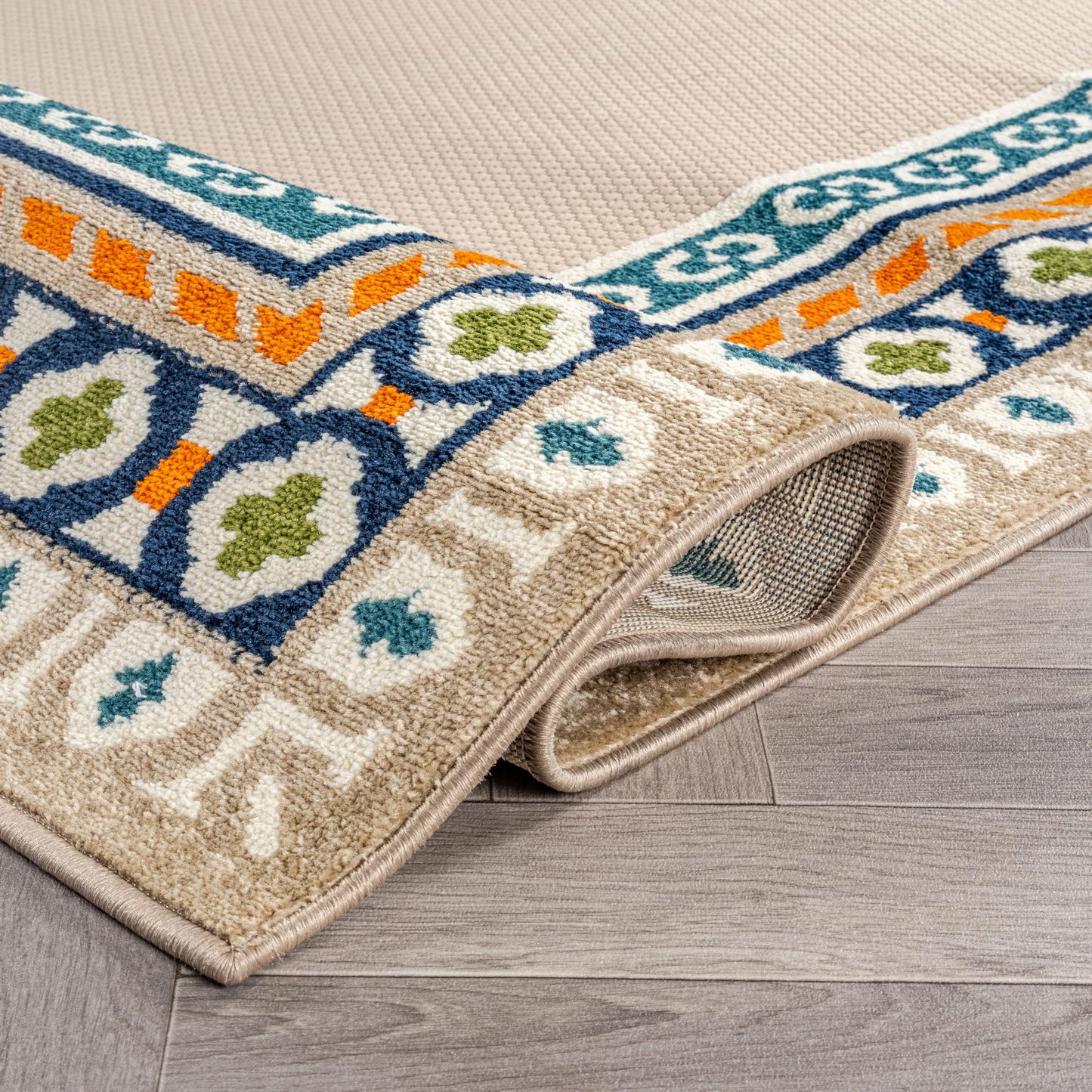 Rugshop Indoor/Outdoor High-Low Textured Area Rug, Coastal Border, Easy-Clean Patio Rug for Porch Deck Balcony 2' x 3' Multi