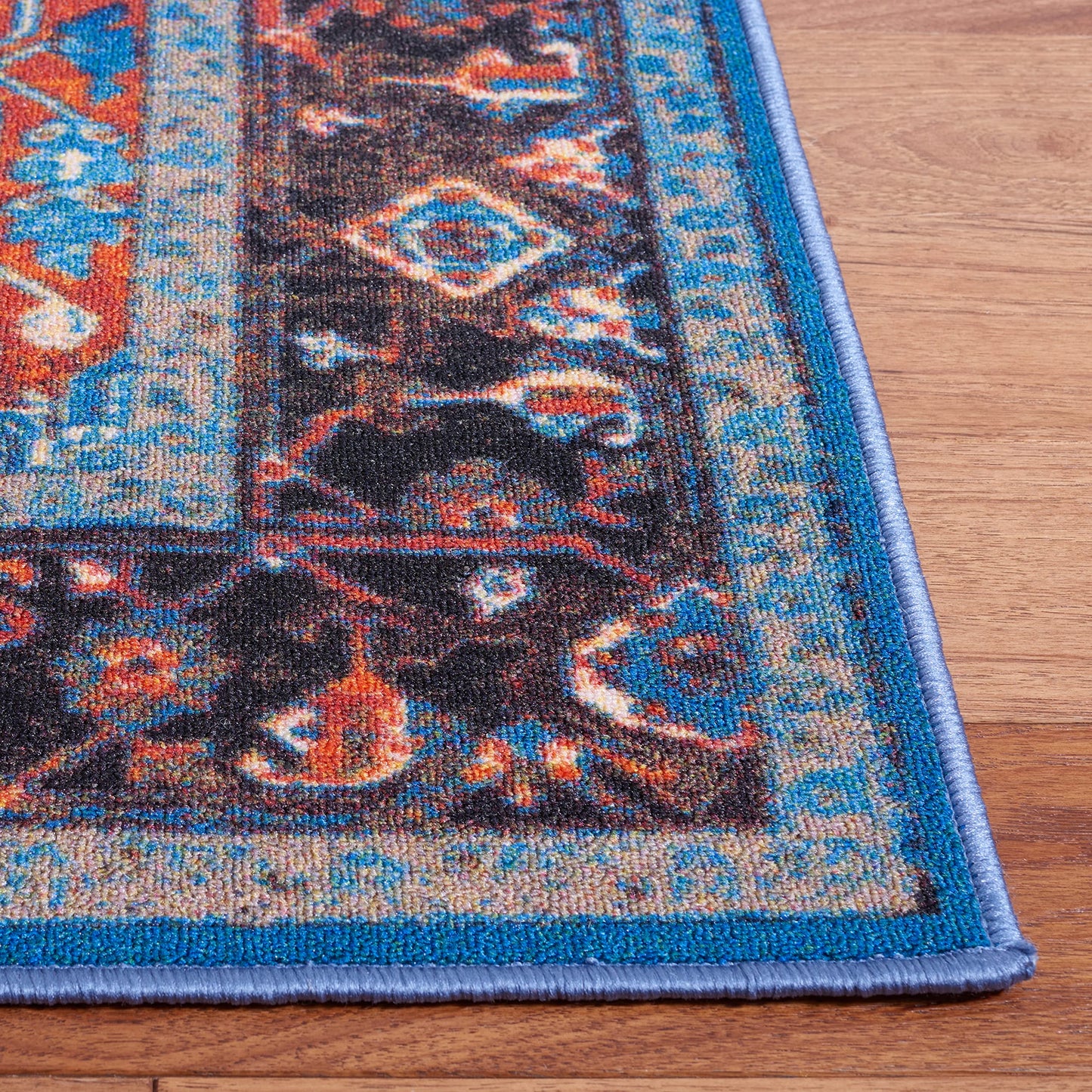 SAFAVIEH Washable Rug Journey Collection - 4'4" x 6', Blue & Red, Slip Resistant & Easy Cleaning, Ideal for Living Room, Bedroom, Kids Playroom Nursery, Office, Dining Space (JNY107M)