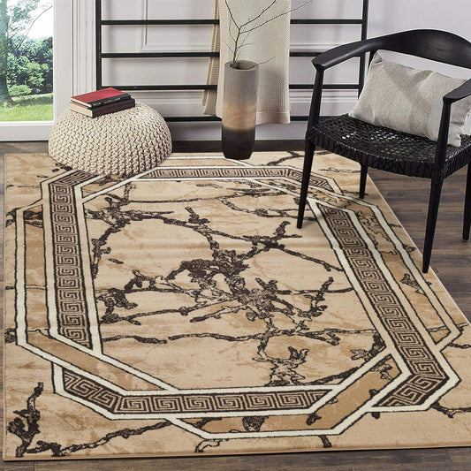 GLORY RUGS Area Rug Modern 5x7 Brown Beige Black Cream Marble Soft Contemporary Floor Carpet with Premium Fluffy Texture for Indoor Living Dining Room and Bedroom Area