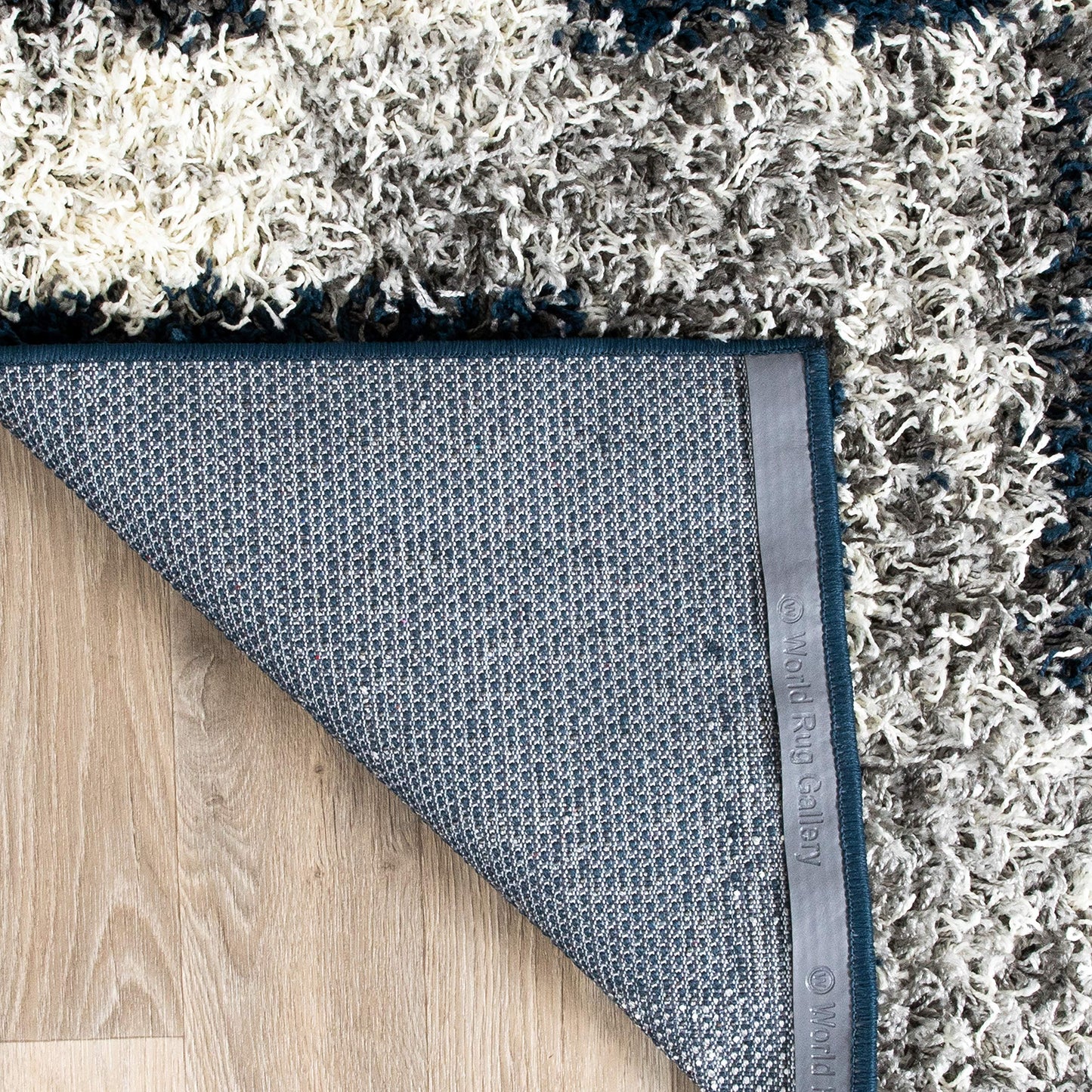 Rugshop Navy Distressed Modern Boxes Plush Shag Area Rug — Non-Shedding Soft for Living Room, Dining Room and Bedroom, 5' x 7'