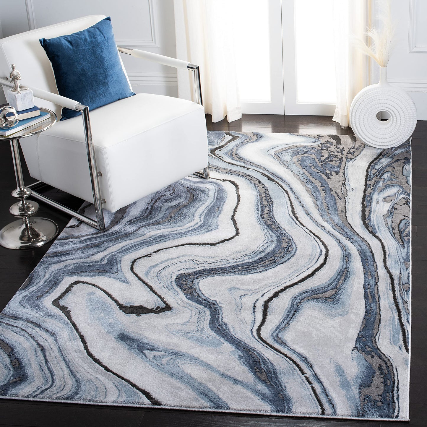 SAFAVIEH Craft Collection Area Rug - 6'7" x 9', Blue & Grey, Modern Abstract Design, Non-Shedding & Easy Care, Ideal for High Traffic Areas in Living Room, Bedroom (CFT819M)