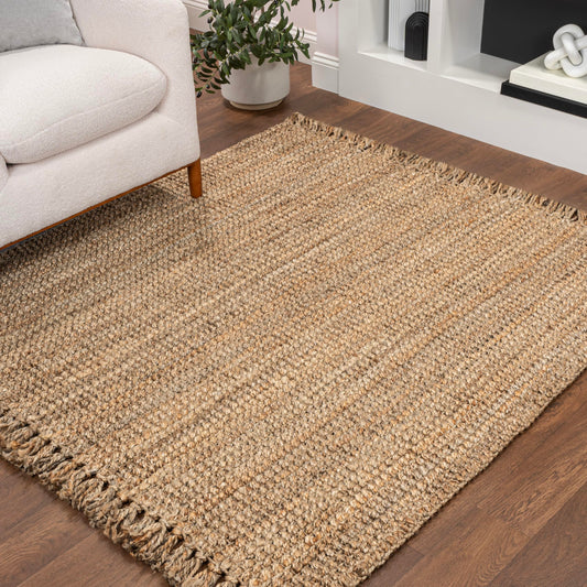 JONATHAN Y Handwoven Jute Fringe Natural 5x5 Square Indoor Area Rug, Pata, Bohemian, Rustic, Cottage, Easy-Cleaning for Living Room, Bedroom, Kitchen, Non-Shedding (NRF103A-5SQ)