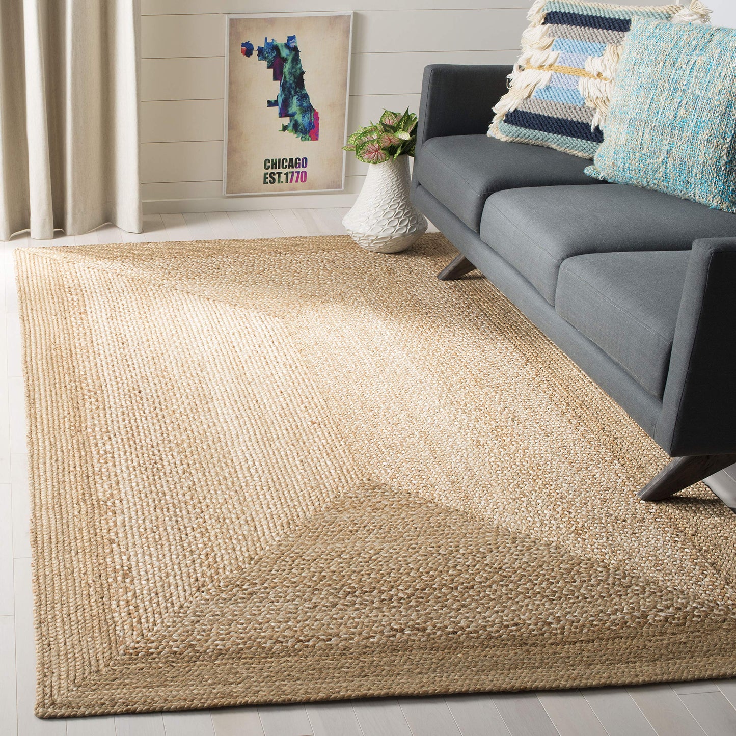 SAFAVIEH Natural Fiber Collection Accent Rug - 4' x 6', Natural & Ivory, Handmade Farmhouse Boho Coastal Rustic Jute, Ideal for High Traffic Areas in Entryway, Living Room, Bedroom (NF885B)