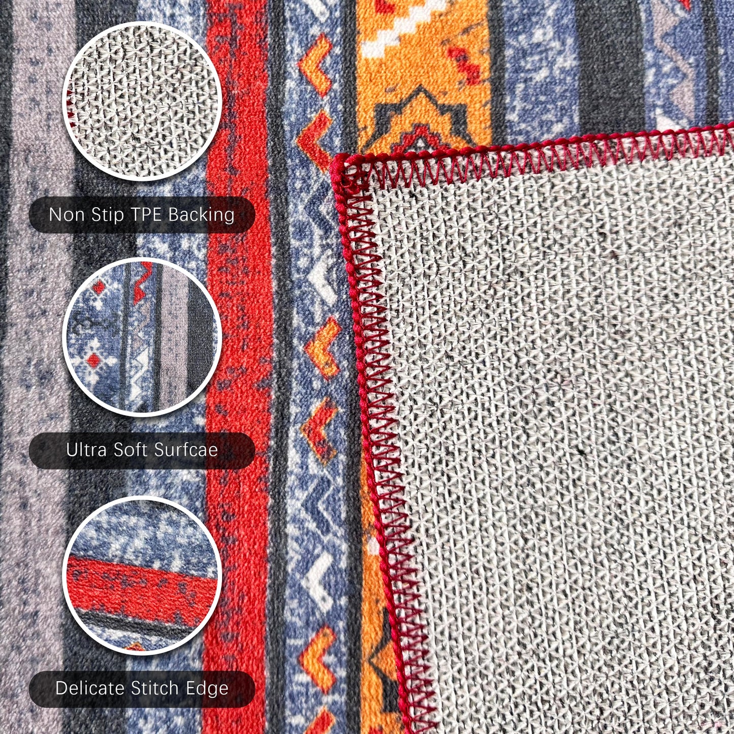 RUGSURE Washable Area Rugs 2'6'' x 8' - 1/6 Thick - Moroccan-Inspired -Stain & Water Resistant Non-Slip - Resistant Rug for Living Room, Bedroom, Nursery, Pet & Child Friendly (Blue and Red)