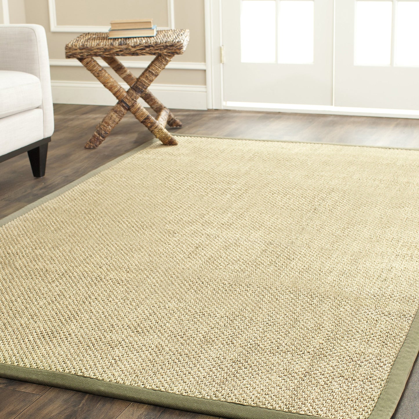 SAFAVIEH Area Rug 3x5 - Natural Fiber Collection - Natural & Green, Sisal, Woven Design with Border (NF443C)