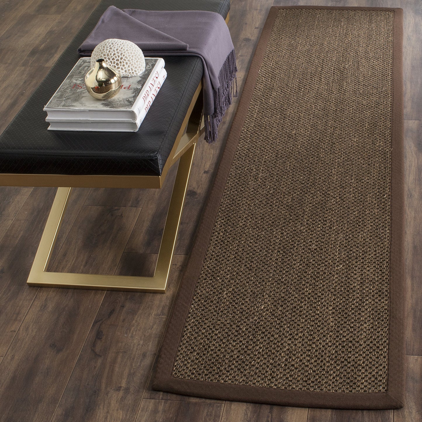 SAFAVIEH Natural Fiber Collection Runner Rug - 2'6" x 6', Brown, Sisal, Woven Design with Border (NF443D)