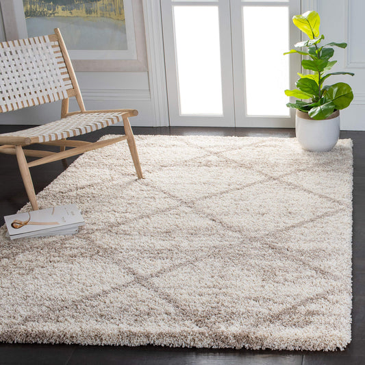 SAFAVIEH Hudson Shag Collection Area Rug - 7' Square, Multi Ivory & Beige, Modern Trellis Design, Non-Shedding & Easy Care, 2-inch Thick Ideal for High Traffic Areas in Living Room, Bedroom (SGH281H)