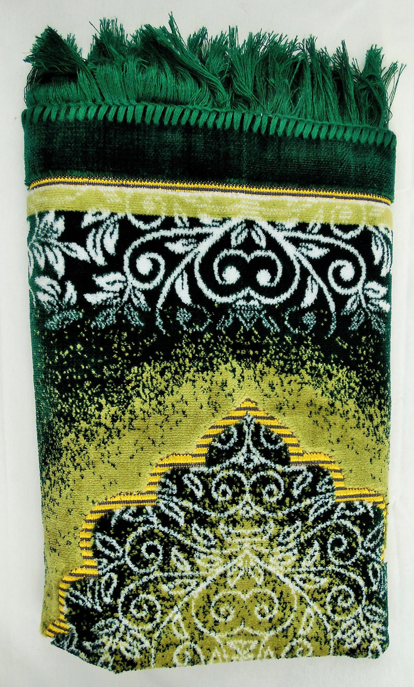 International Goods Depot Muslim Pray Rug Namaz Sajadah Mat Series (Dodya Thick Gold-Green 45" x 27" / Stitchery)