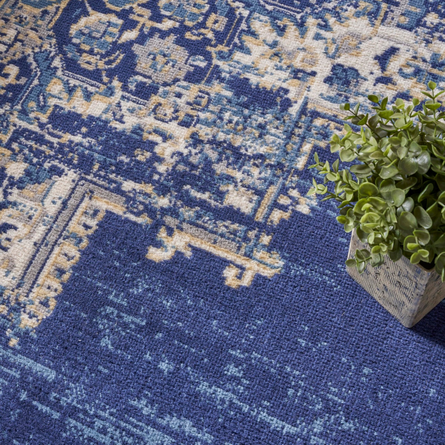 Nourison Home Grafix Navy Blue 7' x 10' Area Rug - Easy Clean, Non Shedding, Bed Room, Living Room, Dining Room, Kitchen (7' x 10')