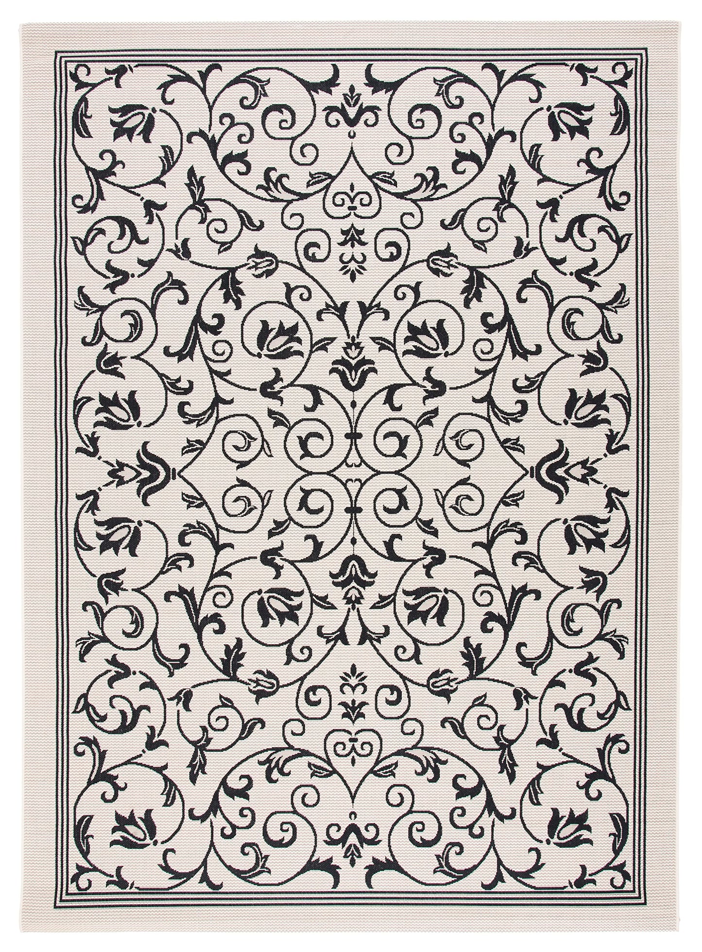 SAFAVIEH Courtyard Collection 6'7' x 9'6' Black / Sand CY2098 Scroll Indoor/ Outdoor Patio Backyard Mudroom Area-Rug