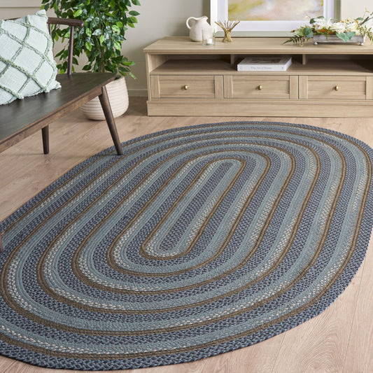 SAFAVIEH Braided Collection Area Rug - 4' x 6' Oval, Blue & Grey, Handmade Woven Cotton, Boho Reversible Style, Ideal for Living Room, Bedroom, Dining Space (BRD257M)