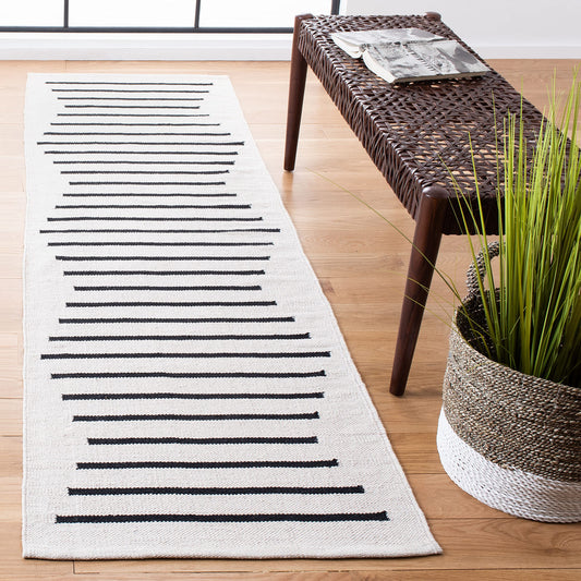 SAFAVIEH Montauk Collection Runner Rug - 2'3" x 10', Ivory & Black, Handmade Flat Weave Boho Farmhouse Cotton Modern Stripe, Ideal for High Traffic Areas in Living Room, Bedroom (MTK313A)