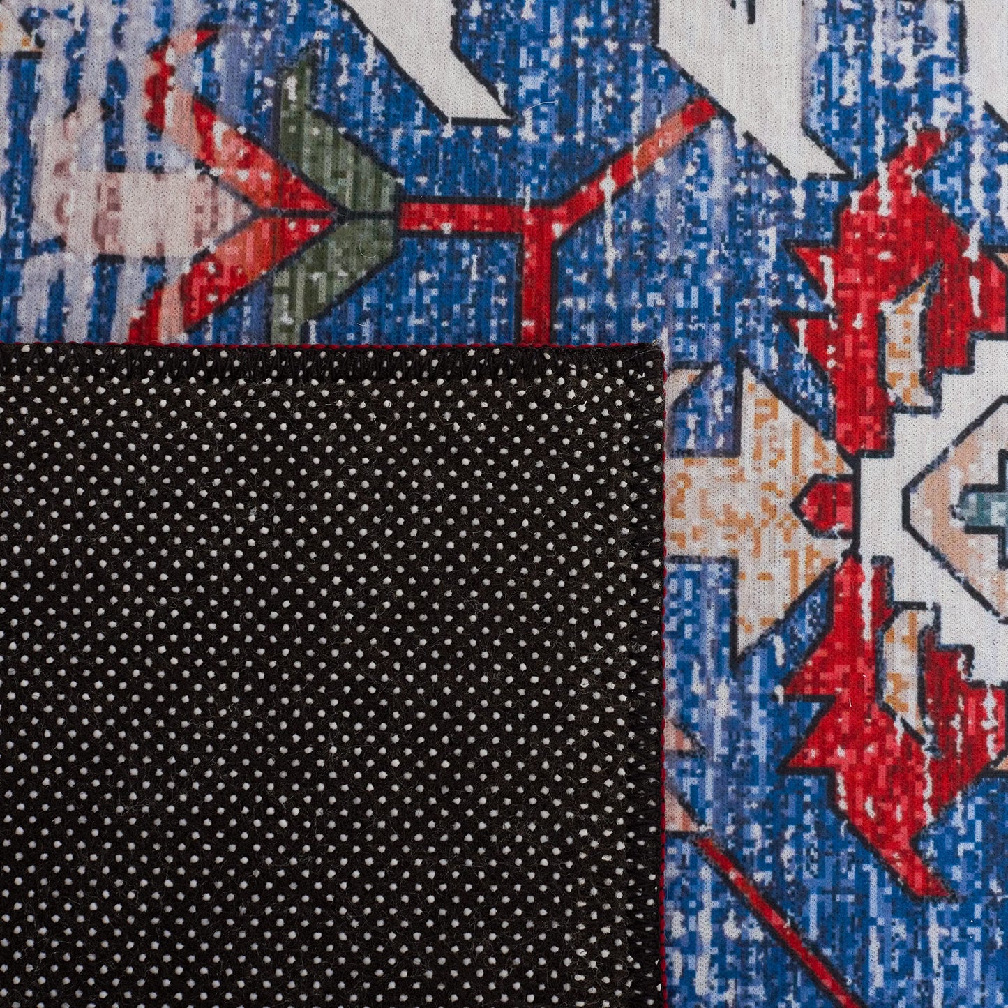 SAFAVIEH Washable Rug Tucson Collection - 6'6' x 9', Blue & Red, Slip Resistant & Easy to Clean, Ideal for Living Room, Bedroom, Dining Space (TSN102M)