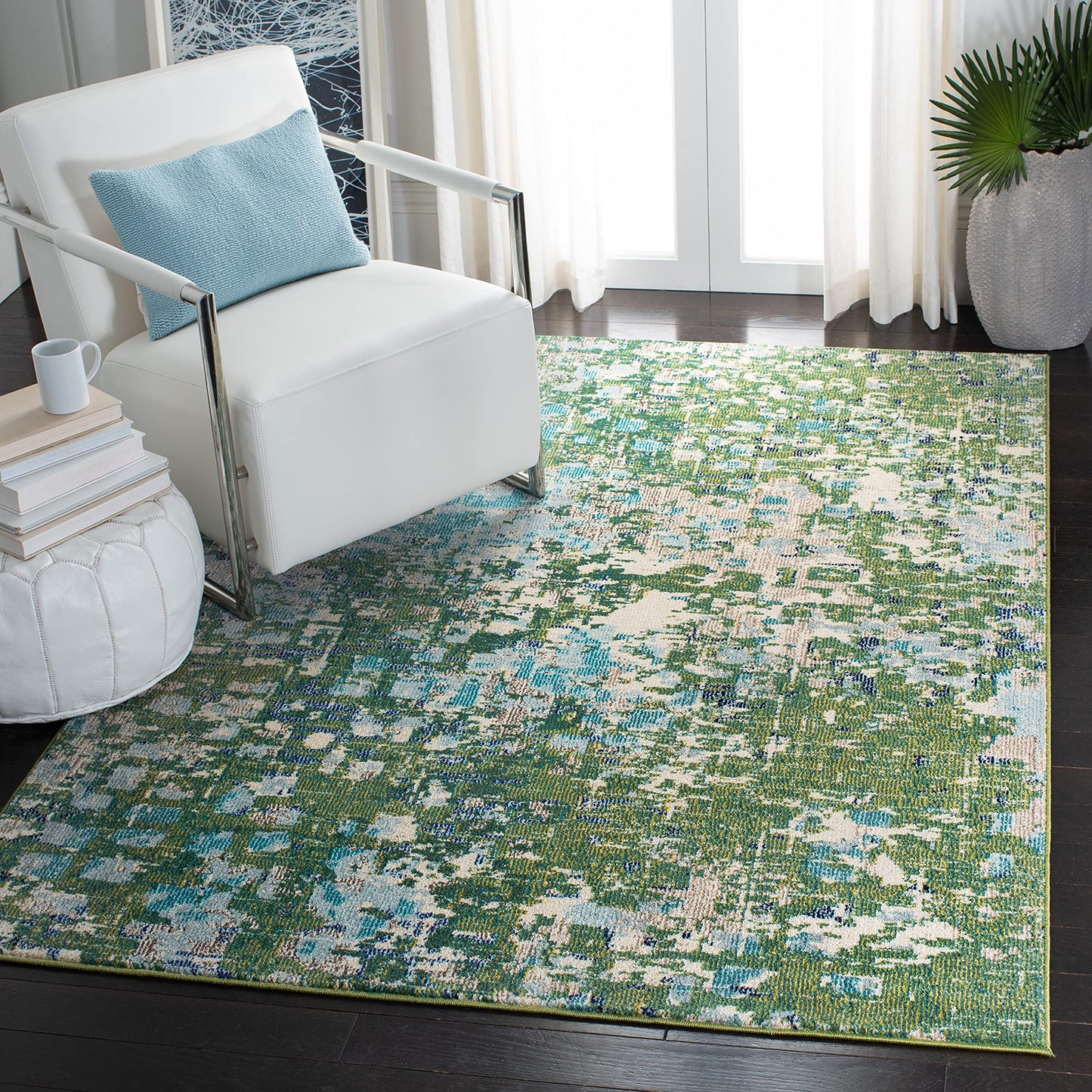 SAFAVIEH Madison Collection Accent Rug - 4' x 6', Green & Turquoise, Boho Abstract Distressed Design, Non-Shedding & Easy Care, Ideal for High Traffic Areas in Entryway, Living Room, Bedroom (MAD425Y)