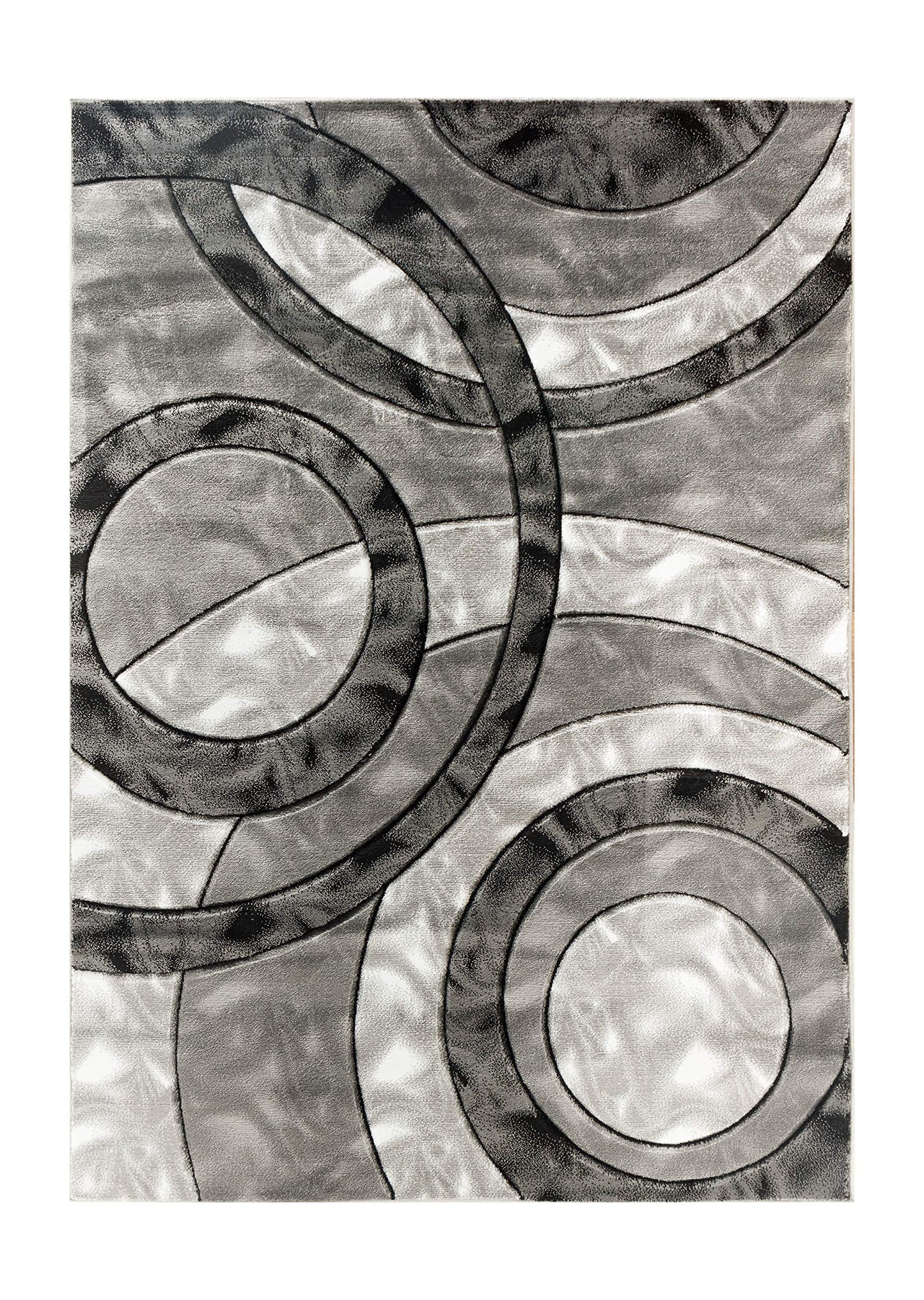 GLORY RUGS Area Rug Modern 8x10 Grey Black Circles Geometry Soft Hand Carved Contemporary Floor Carpet Fluffy Texture for Indoor Living Dining Room and Bedroom Area