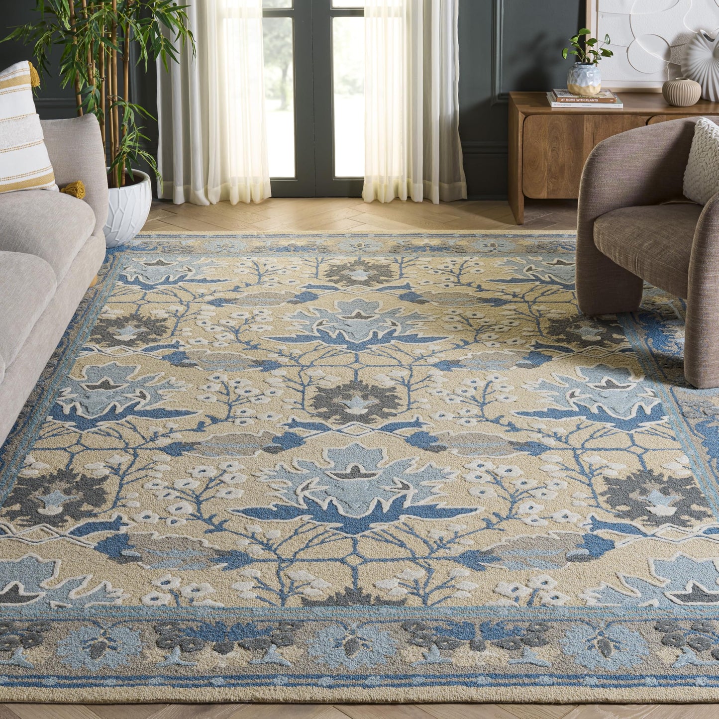 SAFAVIEH Area Rug 9x12 - Earthly Treasure Collection - Large - Blue & Beige, Handmade Wool, Ideal for Living Room, Bedroom, Dining Space (ET210M)