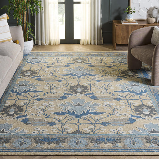 SAFAVIEH Area Rug 9x12 - Earthly Treasure Collection - Large - Blue & Beige, Handmade Wool, Ideal for Living Room, Bedroom, Dining Space (ET210M)