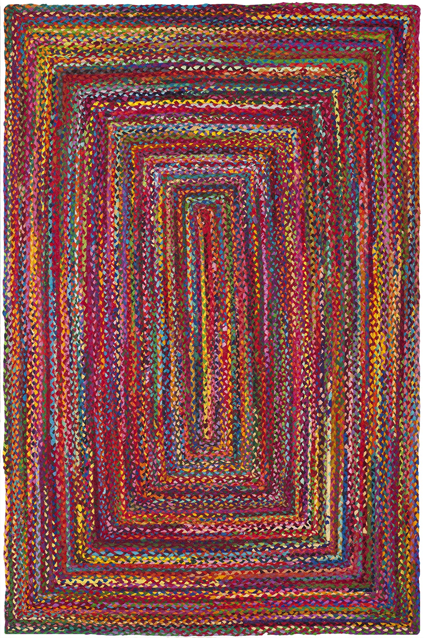 SAFAVIEH 5x8 Area Rug - Braided Collection - Red & Multi, Handmade Woven Cotton, Boho Reversible Style, Ideal for Living Room, Bedroom (BRD210A)