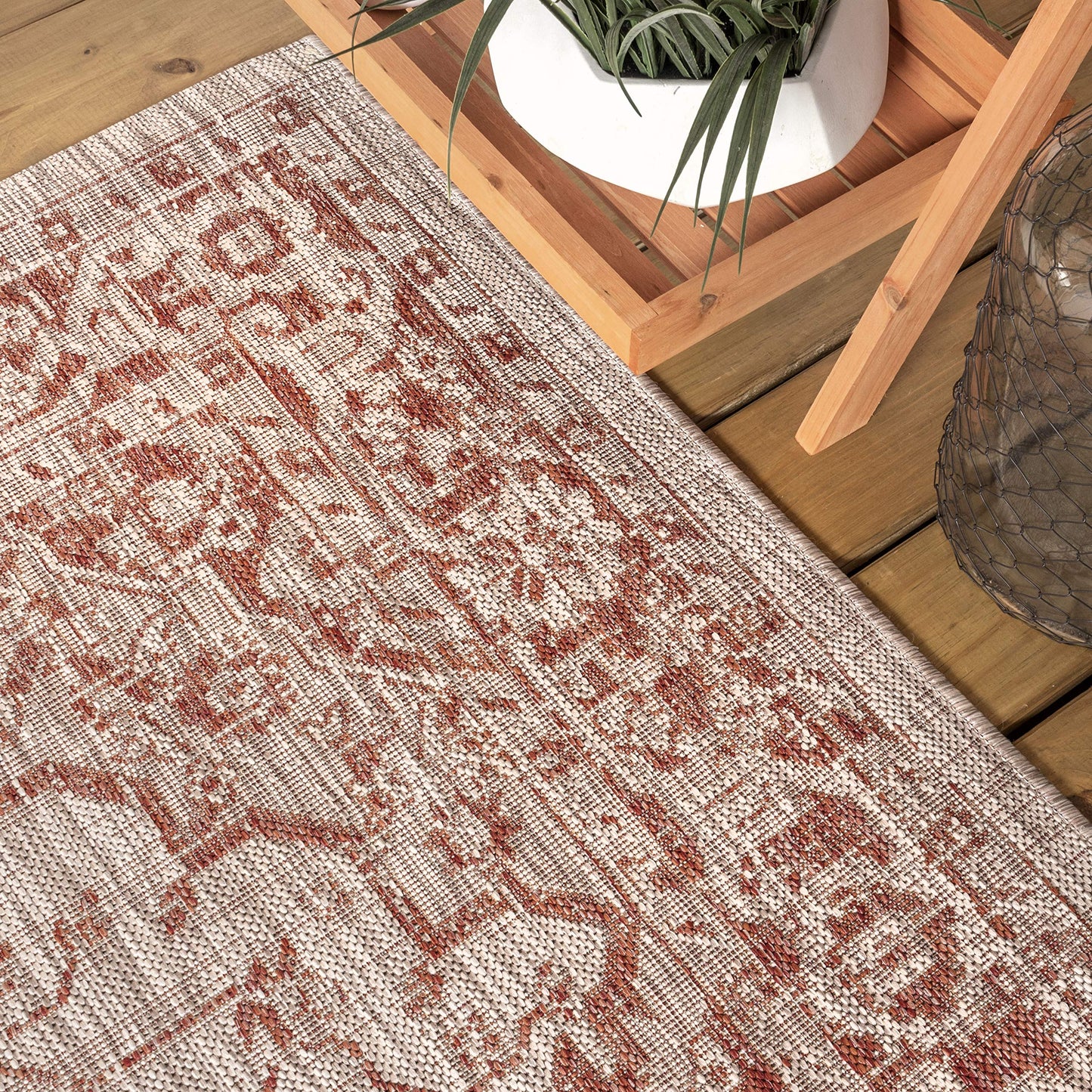 JONATHAN Y Boho Medallion Indoor Outdoor Area Rug 9X12 Red/Taupe, Rozetta Textured Weave for Backyard, Patio, Porch, Easy-Cleaning, High Traffic, Pet-Friendly, Non-Shedding (SMB102A-9)