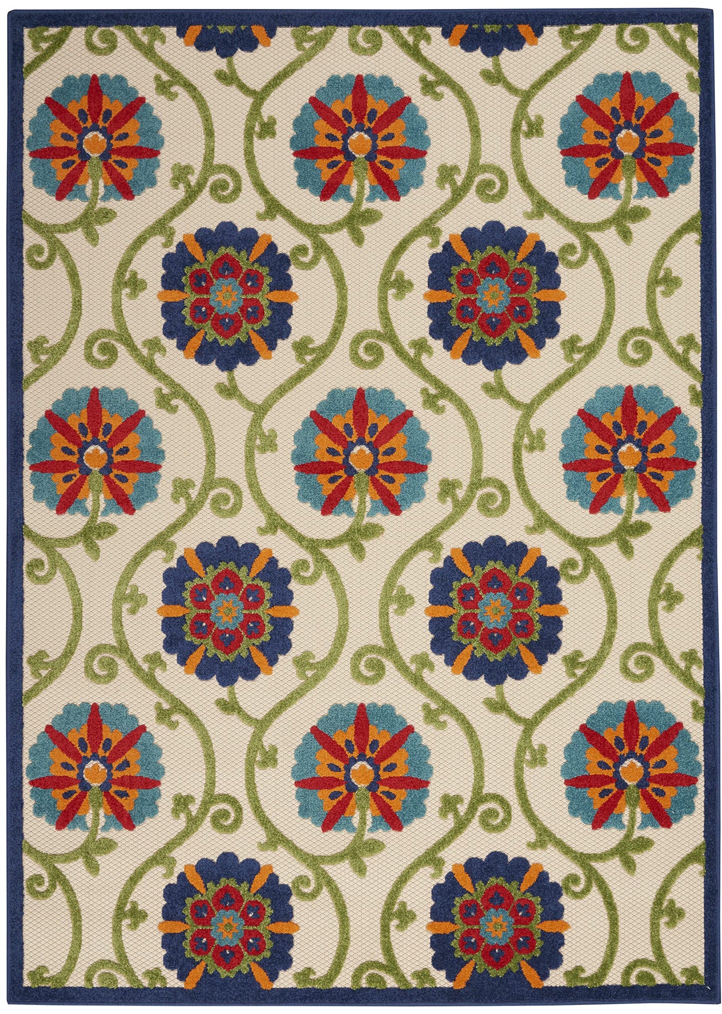 Nourison Home Aloha Blue Multicolor 3'6" x 5'6" Area Rug - Easy Clean, Non Shedding, Bed Room, Living Room, Dining Room, Kitchen (4' x 6')