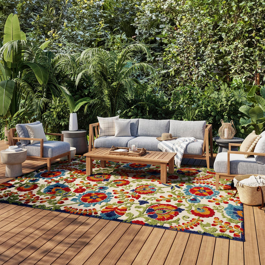 Nourison Home Aloha Multicolor 9'6" x 13' Area Rug - Easy Clean, Non Shedding, Bed Room, Living Room, Dining Room, Kitchen (10' x 13')