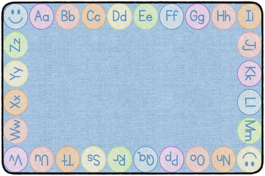 Flagship Carpets Smiley ABCs Pastel Classroom Educational Area Rug for Kids and Teachers, Durable Quality for Schools, Preschool, Daycare, Learning Centers, and Home, 4' x 6', Soft Blue