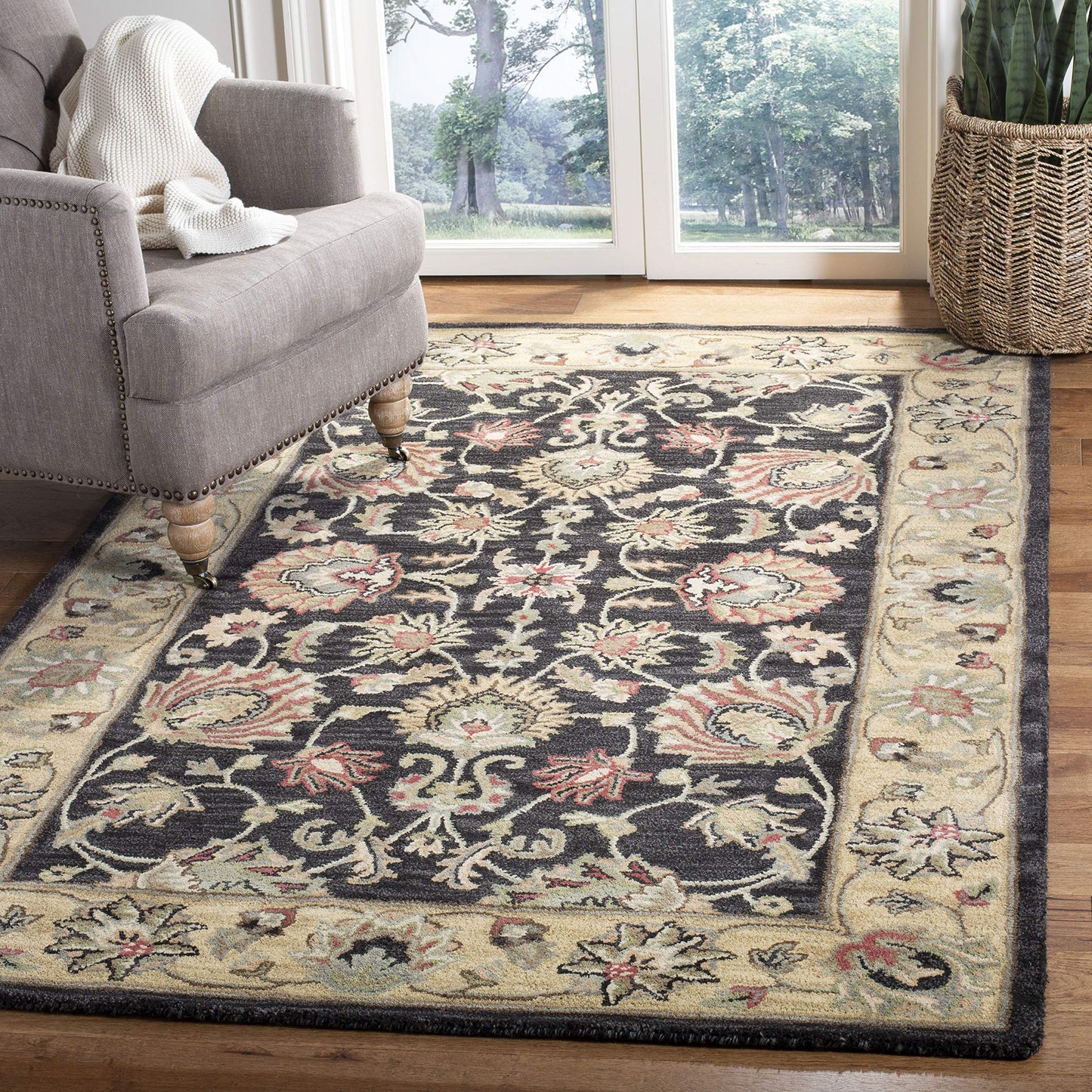 SAFAVIEH Heritage Collection 3' x 5' Charcoal / Gold HG343E Handmade Traditional Oriental Premium Wool Area Rug