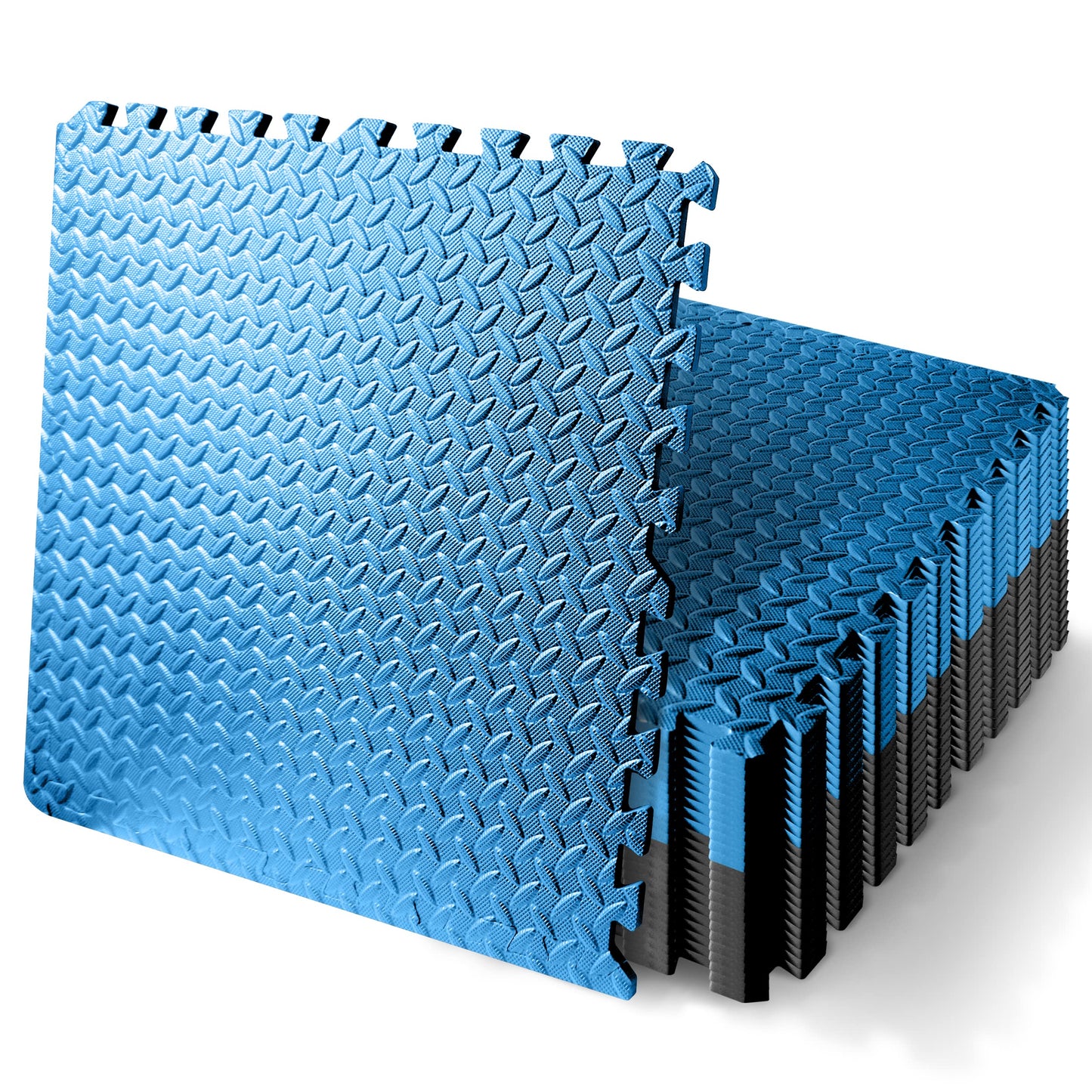 SQUATZ Thick Puzzle Exercise Mat, 25 Pcs EVA Foam Interlocking Tiles Protective Flooring for Gym Equipment and Cushion for Workouts, Durable Non-Skid Texture, Easy to Assemble, Blue and Black