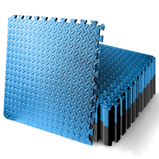 SQUATZ Thick Puzzle Exercise Mat, 25 Pcs EVA Foam Interlocking Tiles Protective Flooring for Gym Equipment and Cushion for Workouts, Durable Non-Skid Texture, Easy to Assemble, Blue and Black
