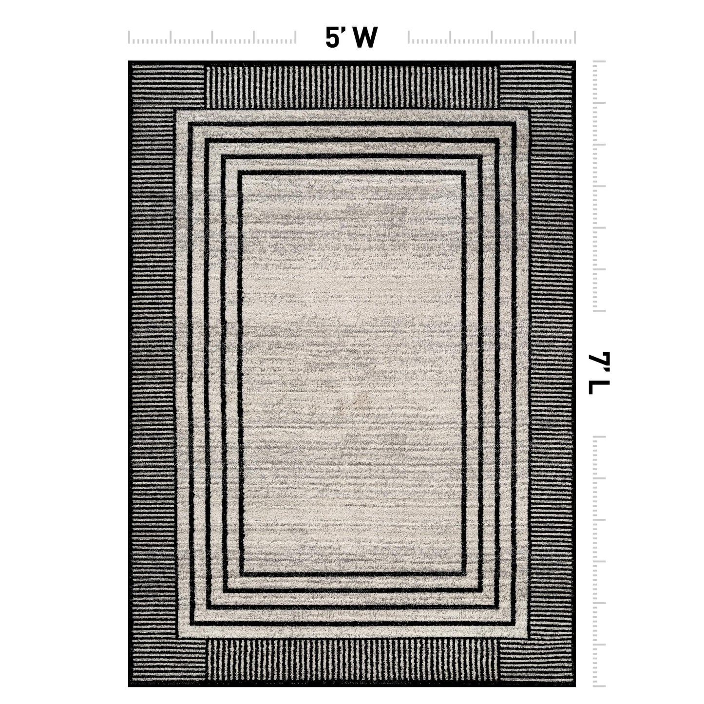 Rugshop Contemporary Geometric Bordered Indoor Area Rug for Living Room,Bedroom,Kitchen Rug Low Pile Rug with Jute Backing 5' x 7' Cream