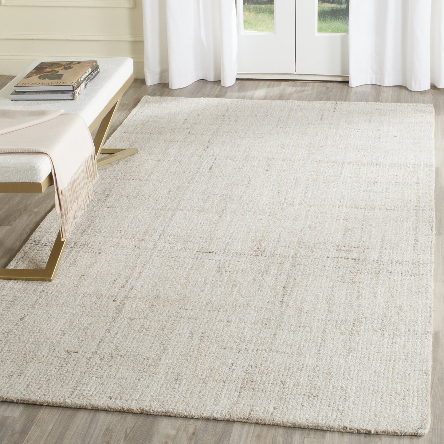 SAFAVIEH Abstract Collection Area Rug - 6' x 9', Ivory & Beige, Handmade Wool & Viscose, Ideal for High Traffic Areas in Living Room, Bedroom (ABT141D)