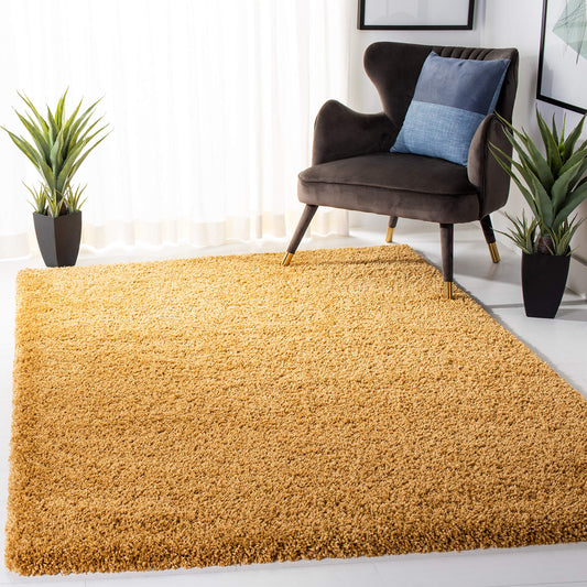 SAFAVIEH Hudson Shag Collection Area Rug - 5'3" x 7'6", Gold, Modern Solid Design, Non-Shedding & Easy Care, 2-inch Thick Ideal for High Traffic Areas in Living Room, Bedroom (SGH220D)