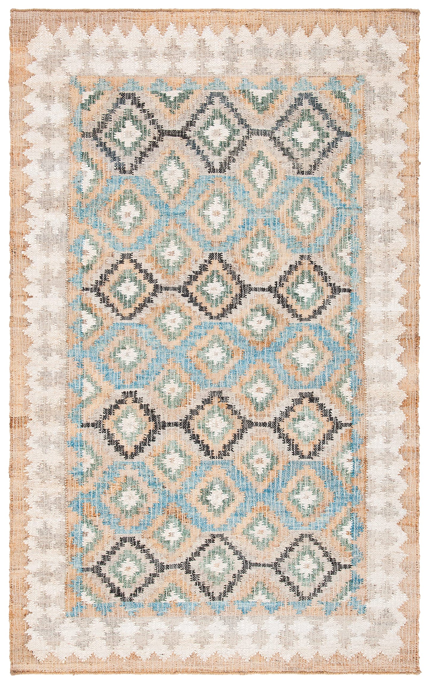 SAFAVIEH Kilim Collection Area Rug - 5' x 8', Blue & Ivory, Handmade Flat Weave Jute, Ideal for High Traffic Areas in Living Room, Bedroom (KLM756M)