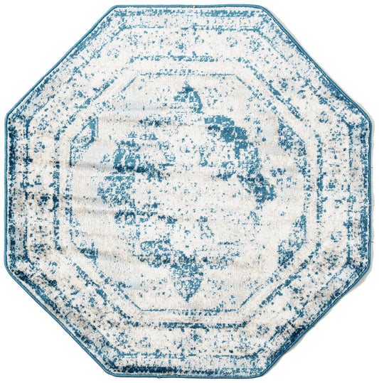 Unique Loom Sofia Collection Area Rug - Salle Garnier (4' Octagon, Blue/ Ivory)